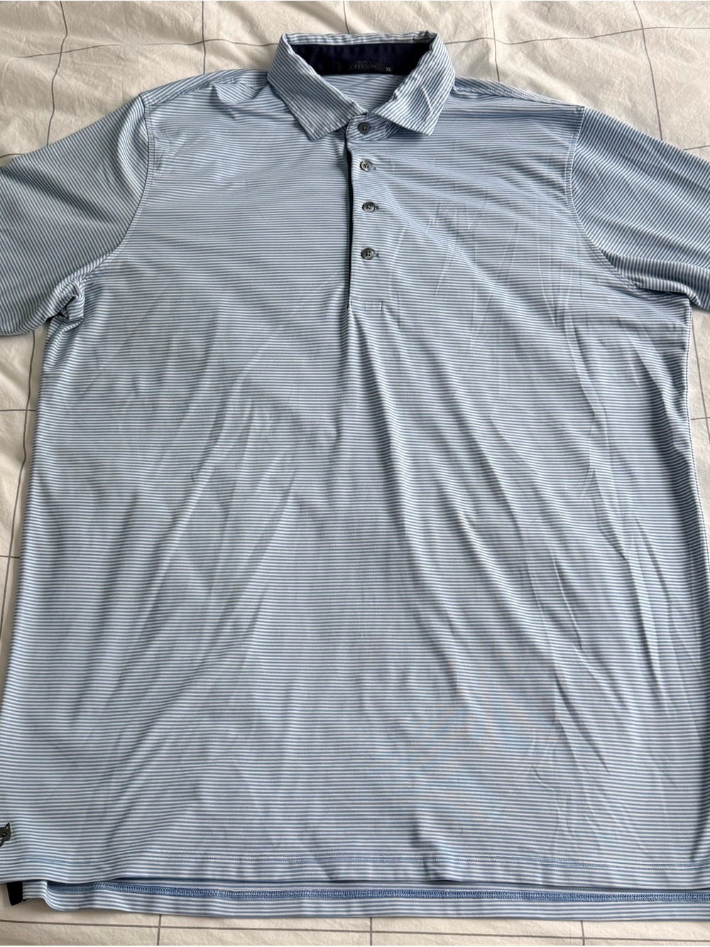 Greyson Blue/White striped golf polo
